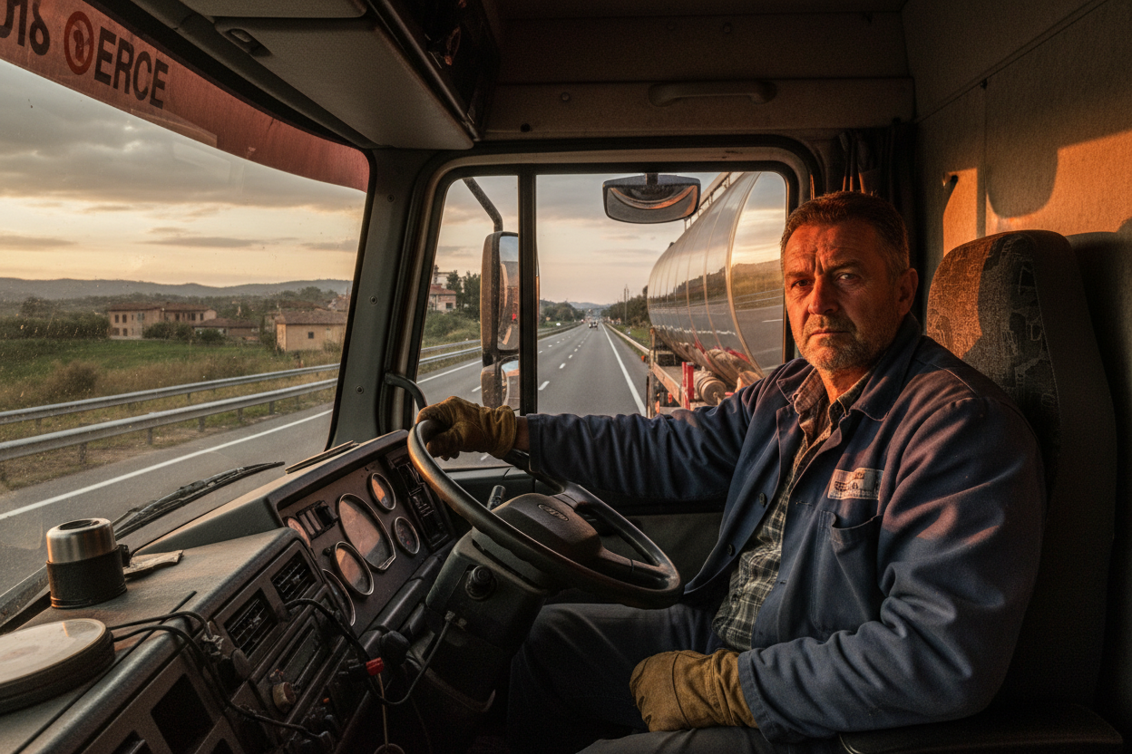 Autista in cabina camion cisterna